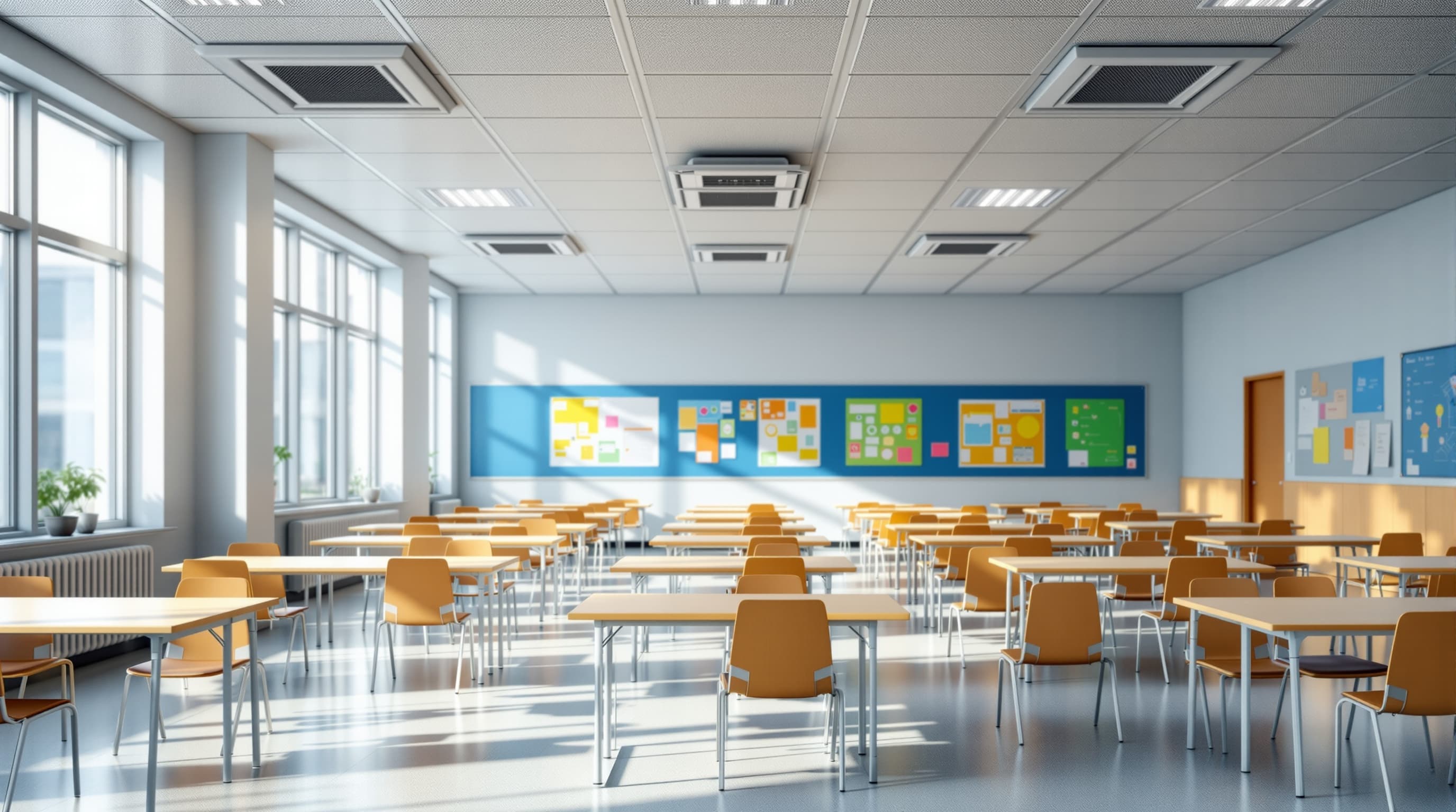 Modern school classroom with healthy air ventilation